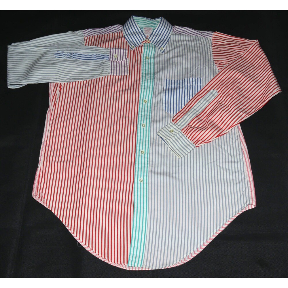 Vintage Brooks Brothers Makers Men's Fun Shirt Crazy Stripe USA, Size 15.5 L.S.